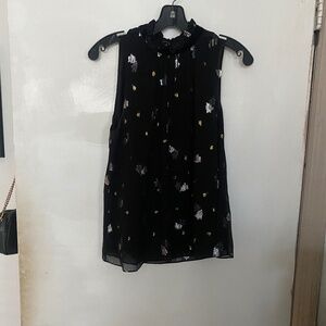 Rebecca Taylor Sleeveless Black Blouse, silver/gold metallic accents